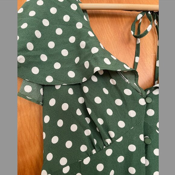 NWT ASOS DESIGN flutter sleeve mini dress with buttons in green polka dot - Picture 5 of 8